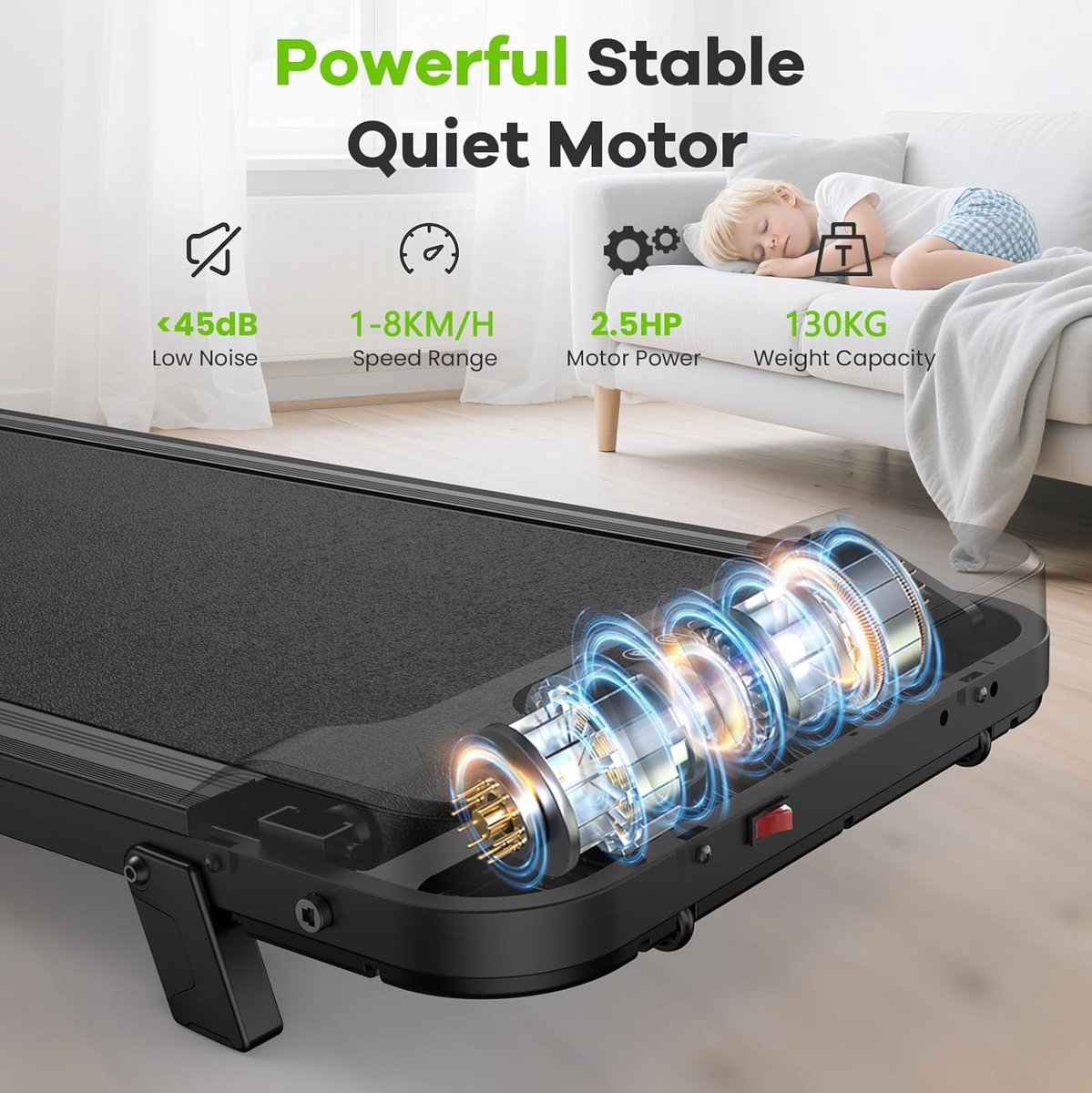Loopband voor Thuis – House&Garden FlexWalk Elite – Opvouwbare Walking Pad met Helling – Compacte Elektrische Wandelband Onder Bureau – Stil & Ruimtebesparend – 1-8 km/u – Max 130 kg