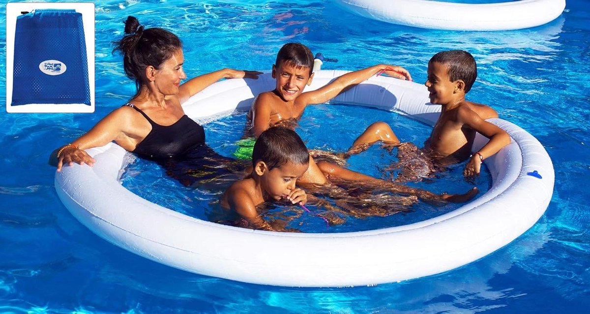 Opblaasbare Hangmat - Waterstoel Net - Ontspannen op water - Met net en armleuningen - 190 cm - Wit en blauw