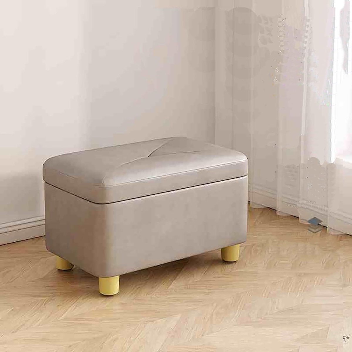 Opbergbank met kruk - Voetenbank opberger - Extra zitplaats - Ruime opbergruimte - 40x26x27cm - Wit