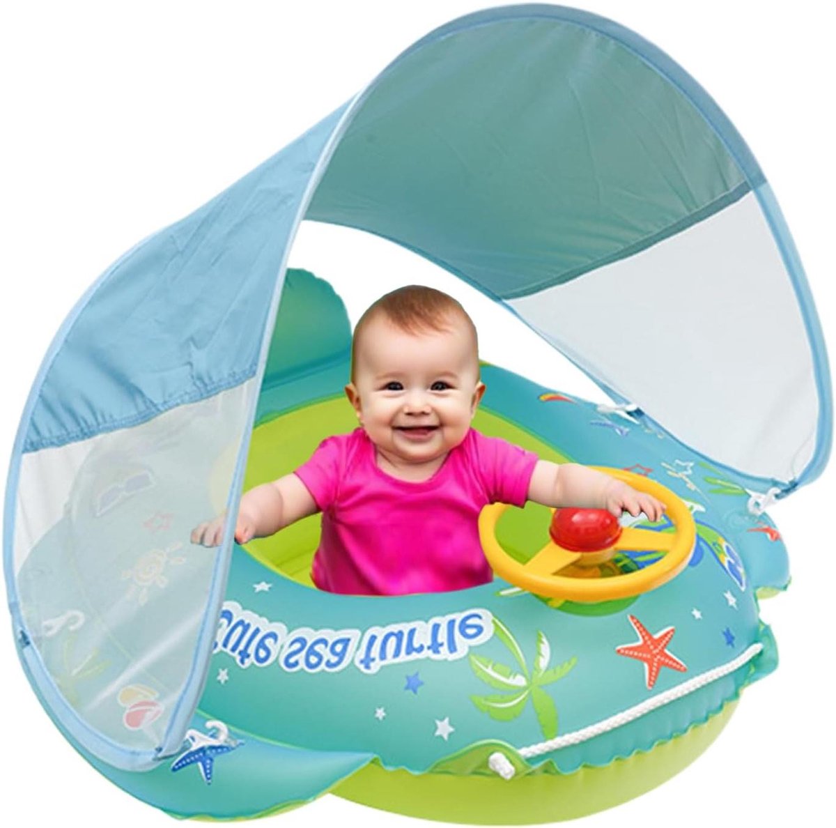 Zwemring met Zitting - Baby zwemband - Waterpret kind - Met zonnedak - 70 x 70 cm - Cartoon