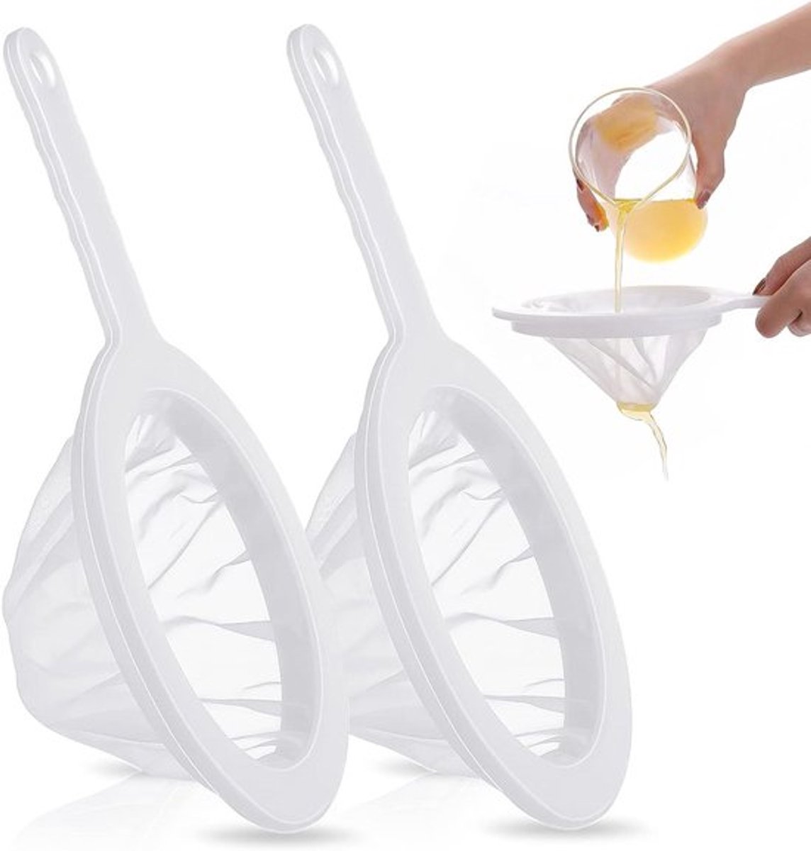 2 stuks fijnmazige nylon zeef gaasvergiet - 200 mesh - melksappen filterzeef met handvat