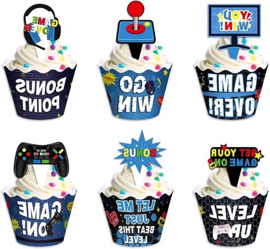 Cupcakedecoratie voor videogames en gaming liefhebbers - 48 stuks