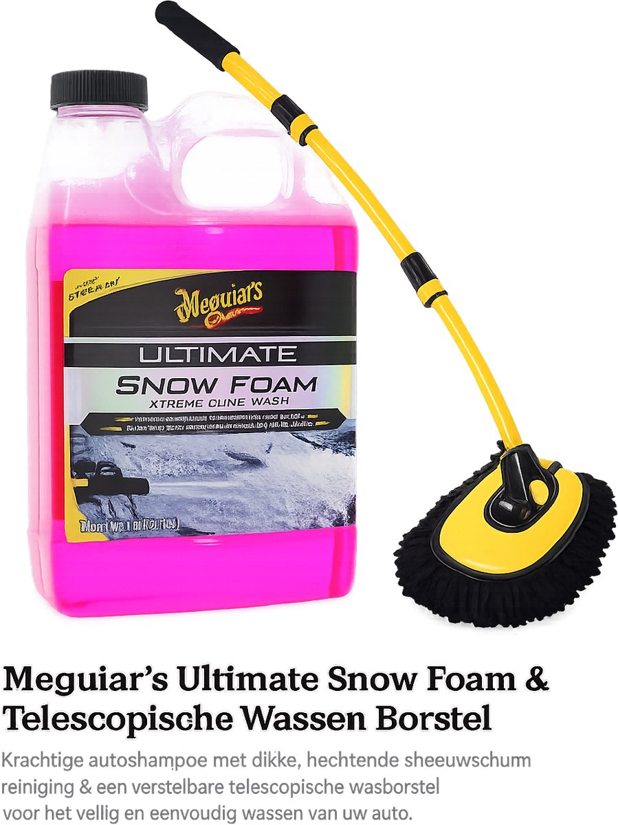 Meguiar’s Snow Foam Wash Set met Telescopische Wasborstel – Autoshampoo & Verstelbare Borstel voor Krasvrij Wassen