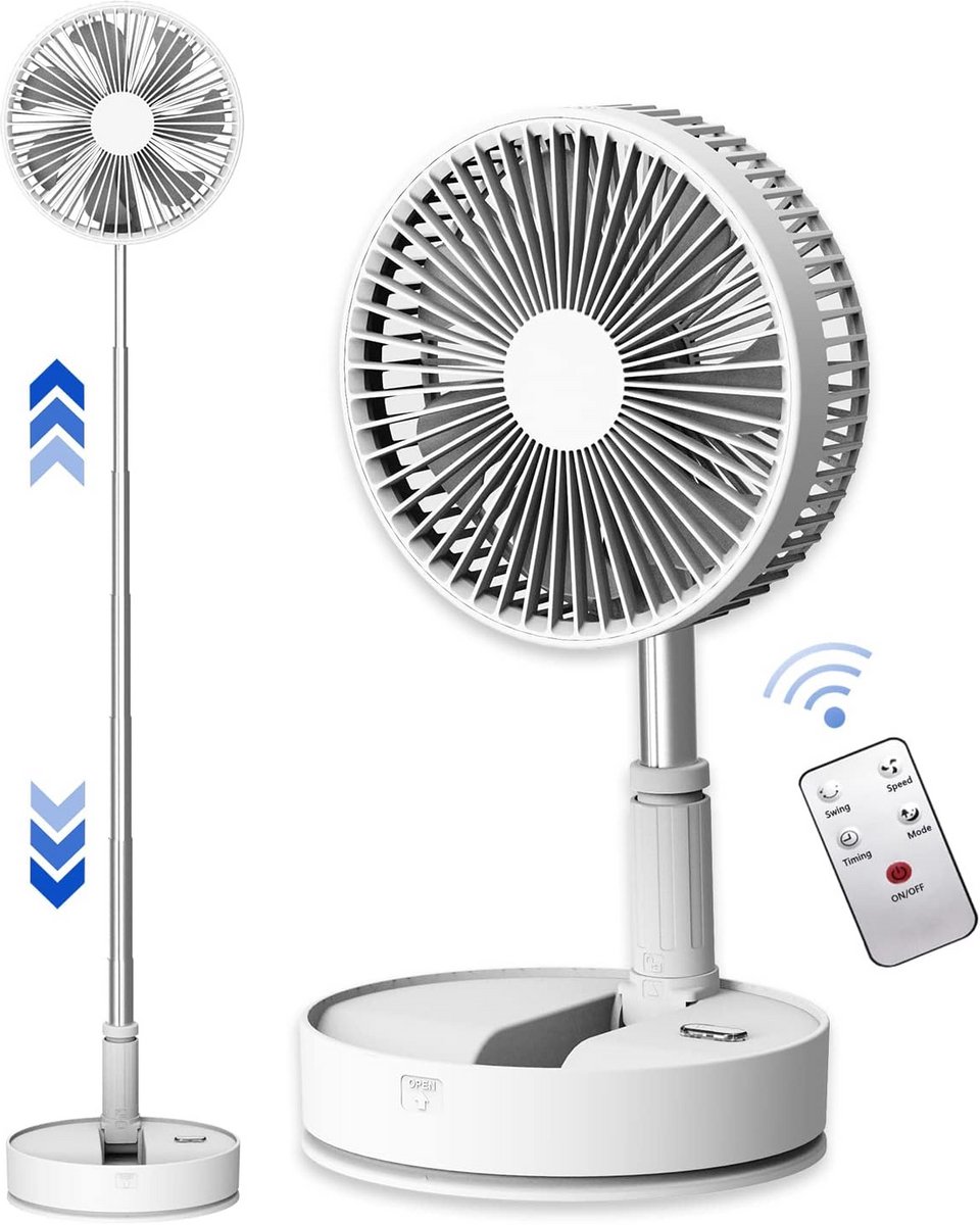 Opvouwbare Standaard en Tafelventilator met Afstandsbediening en Oplaadbare Batterij