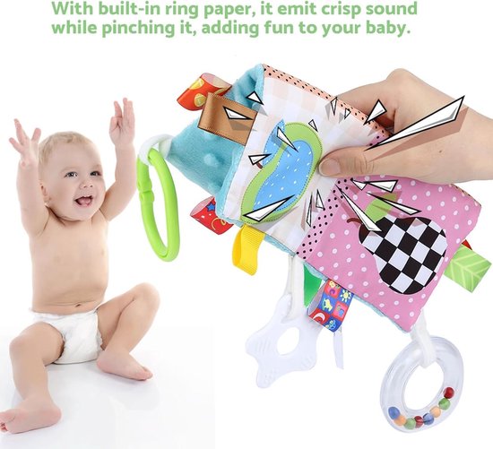 Baby Troostdeken - Knuffeldoekje Sensorisch Speelgoed - Baby Ontwikkeling - Met Bijtring en Rammelaar - 19x19 cm - Kleurrijk — afbeelding 5