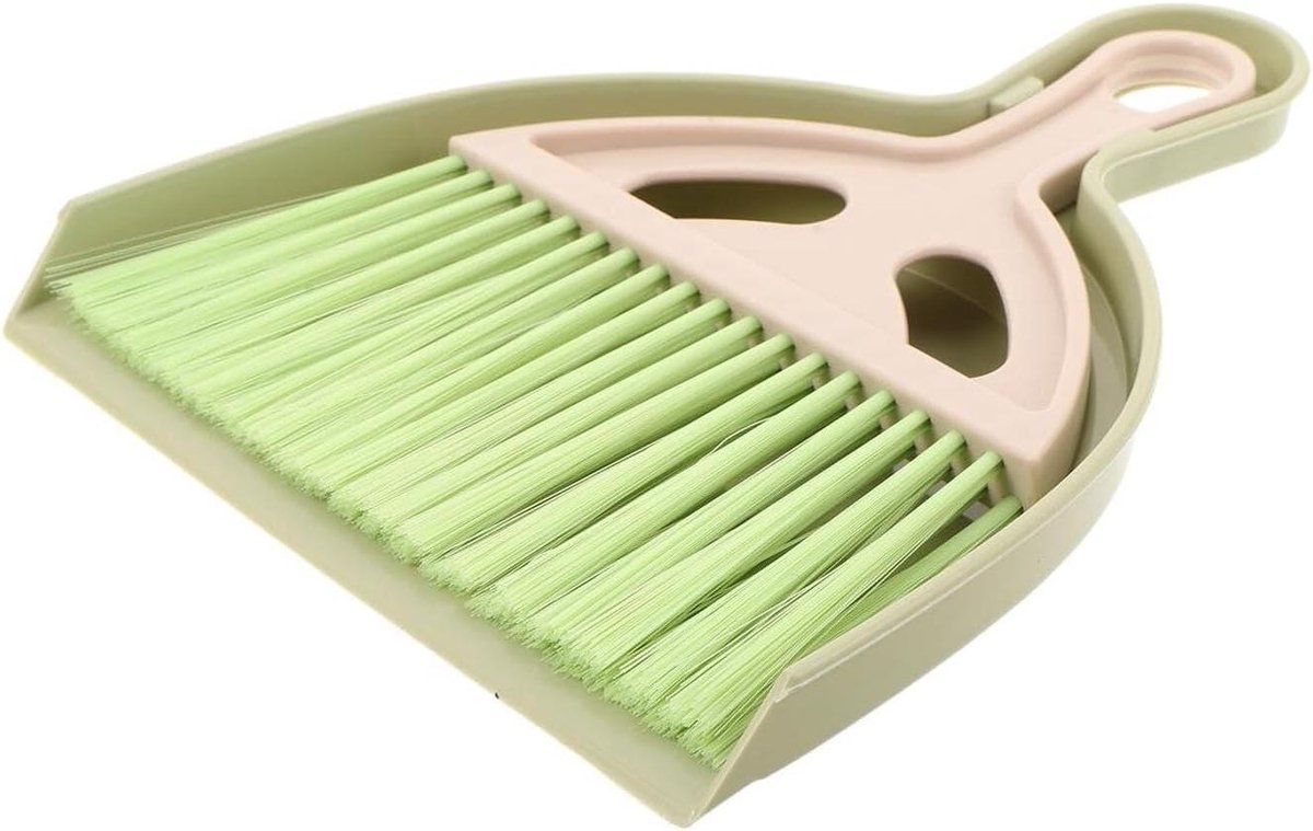 Mini Bureau Bezem - Stofblik Set - Tafel Schoonmaken - Geruisloze Reiniging - 18.5 cm - Groen