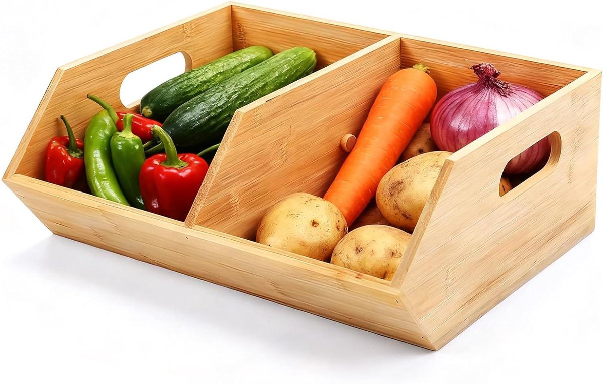 Opbergbak Keuken - Houten Organizer - Voedsel Opslag - Stapelbaar Ontwerp - 13 Inch - Bruin
