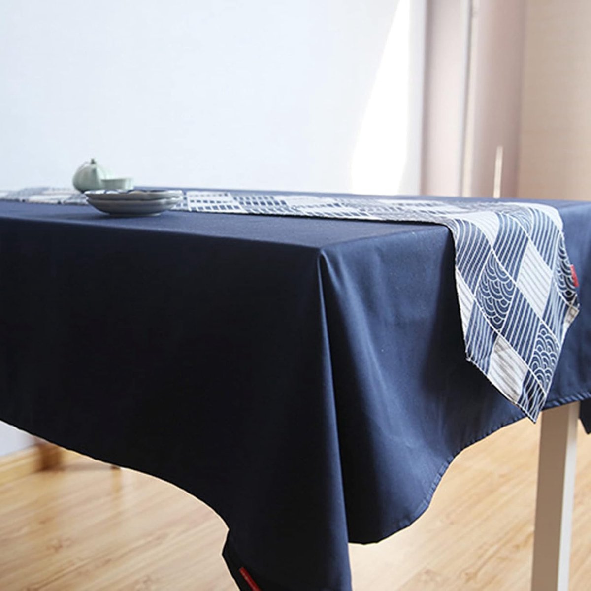 Tafelloper - Tafelkleed - Tafeldecoratie - Katoen linnen - 30x160 cm - Blauw wit geruit