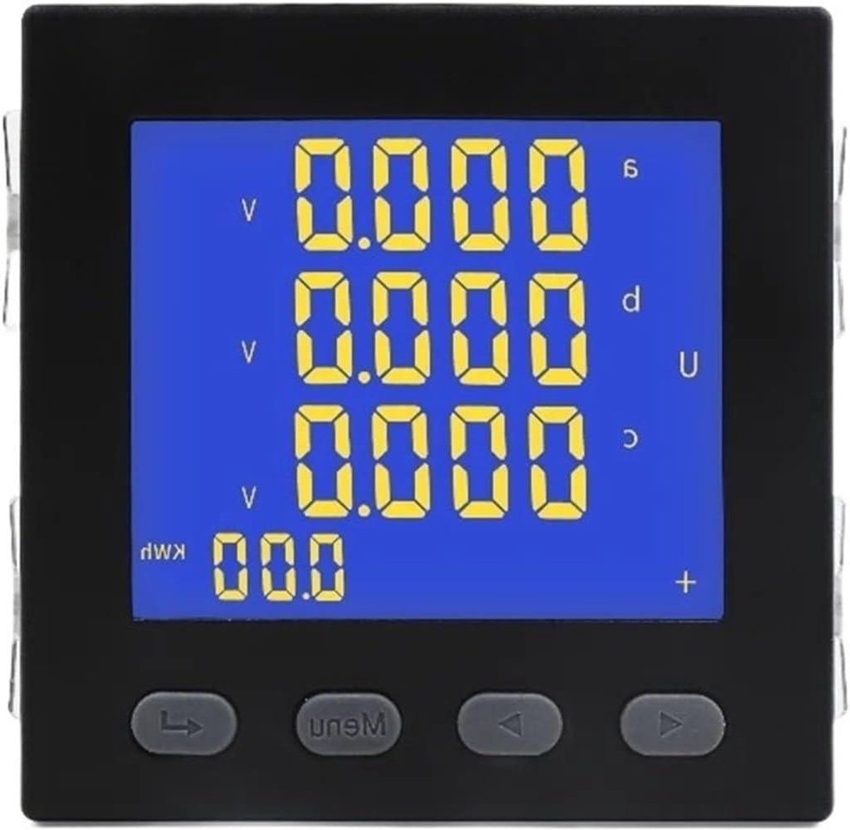 Driefasige Verbruiksmeter - Vermogensmeter Wattuur - Energie Monitoren - LCD Digitaal Display - 96 x 96 mm - Zwart