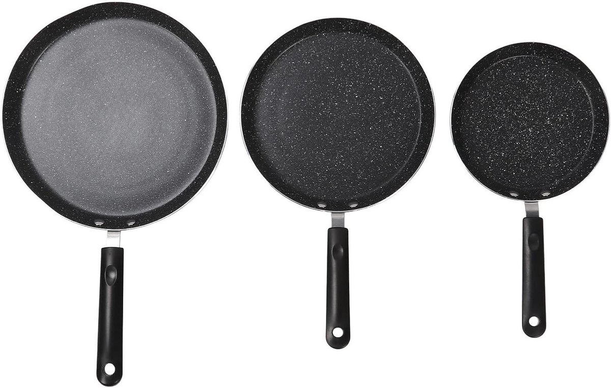 Koekenpannenset - Antiaanbak - Koken - Lichtgewicht Draagbaar - 3 Maten - Zwart
