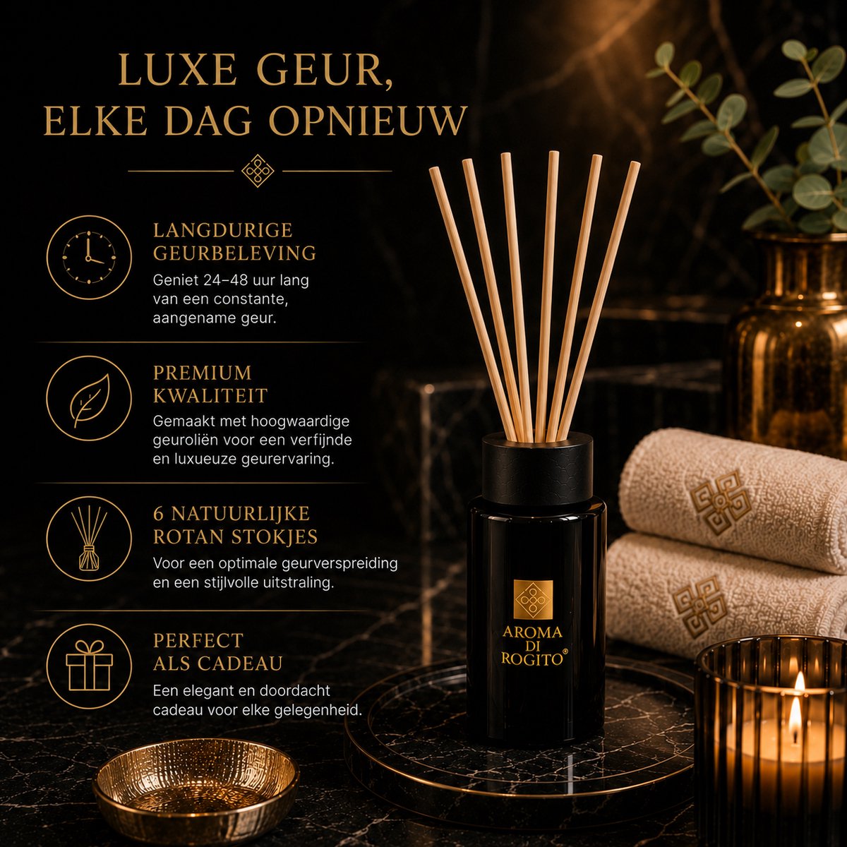 EasyMart Geurstokjes Set – Black Vanilla & Black Tabac – Premium Huisparfum – Geurverspreider met 12 Rotan Stokjes – Luxe Geurset voor Woonkamer, Badkamer & Interieur – 100ml x2 — cadeau in Wonen & Interieur - foto 2