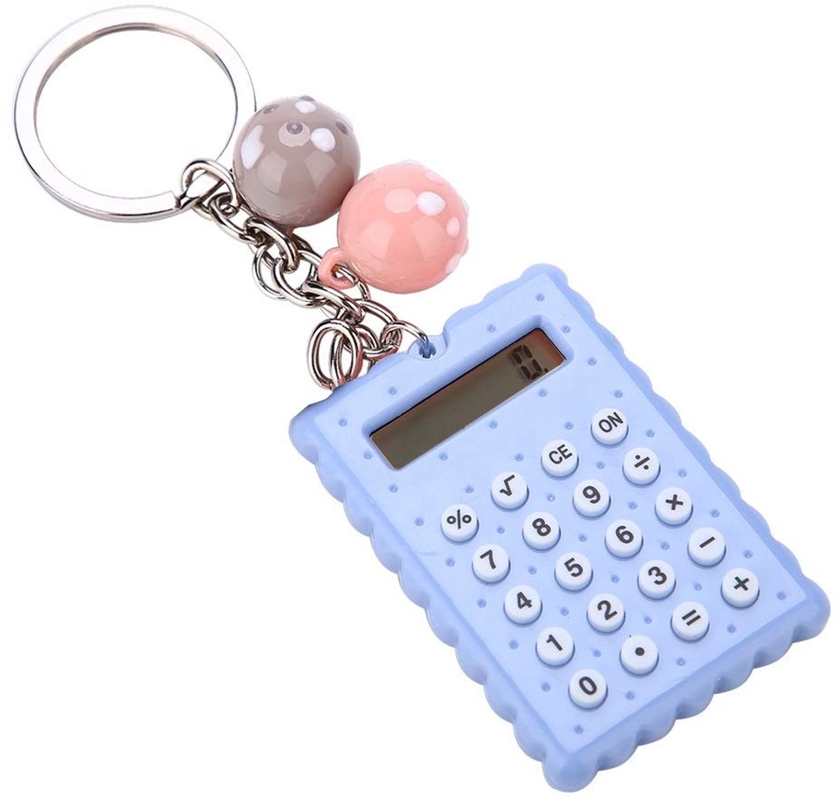 aladdien - Sleutelhangerrekenmachine - Mini rekenmachine - Schattige koekjesstijl - Blauw - Draagbaar - Geschikt voor kinderen en studenten - 8-bits..