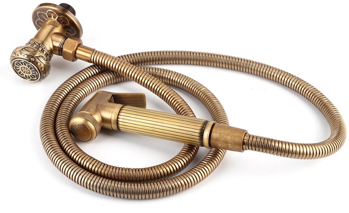 aladdien - Handheld Bidet - Multifunctionele Sproeier - Vintage Messing - Badkamer Sproeikop - Geschikt voor Vrouwen - Incl. Beugel en Slang Kit
