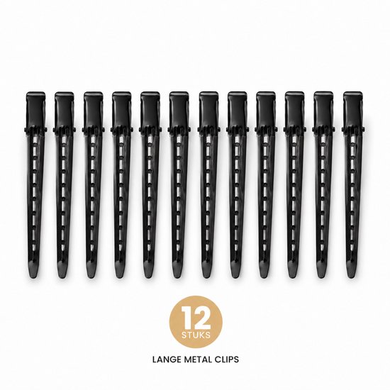Haar in Stijl® 12 Metal Clips Zwart - Kappersklemmen - Pin Curls 8.5 cm