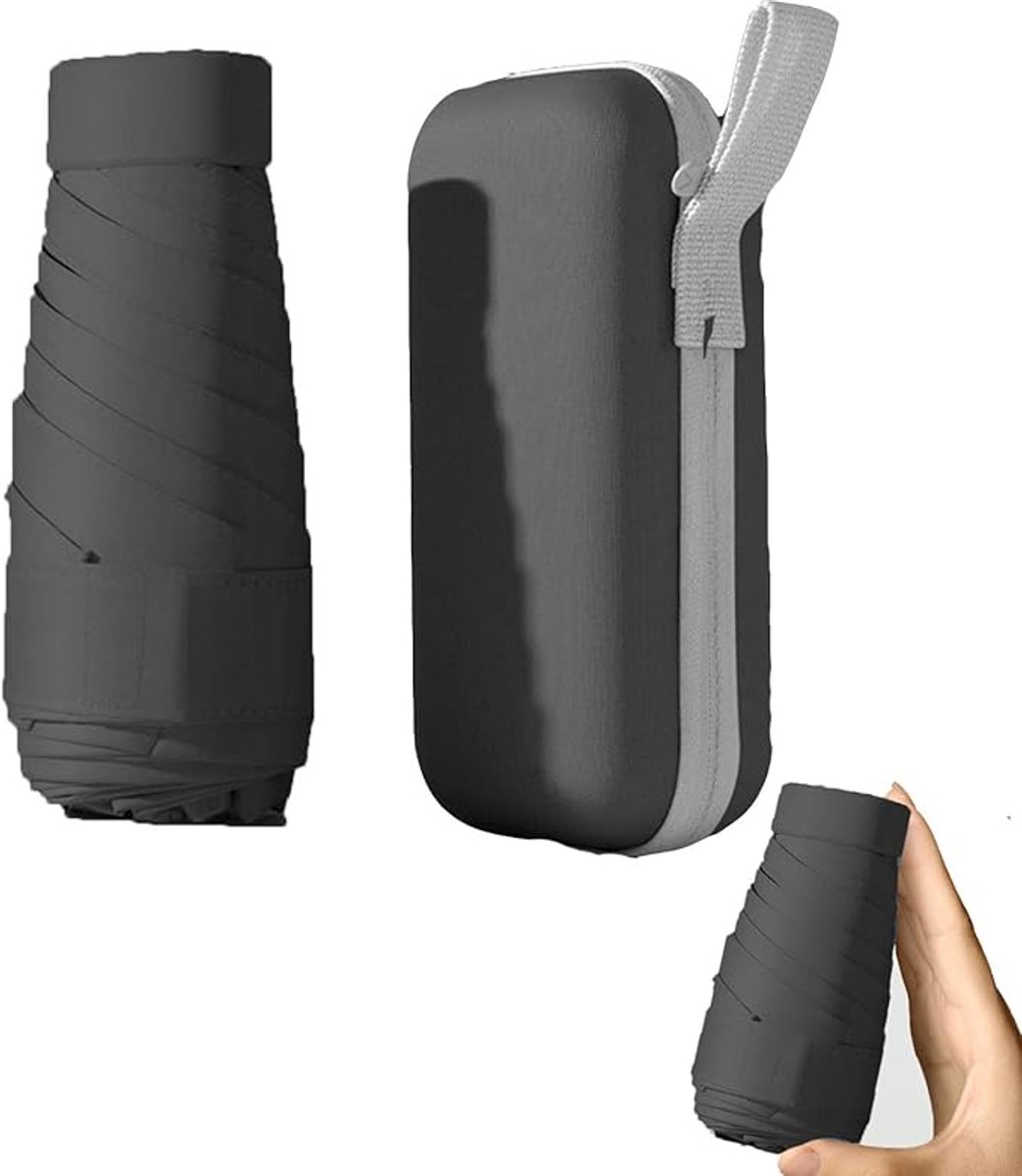 VHV - Paraplu - Paraplu opvouwbaar - Opvouwbare reisparaplu voor dames - UV-bescherming - Zonneschermparaplu - Mini-paraplu met 6 baleinen en capsulehoes voor vrouwen - Meisjes en kinderen - Zwart