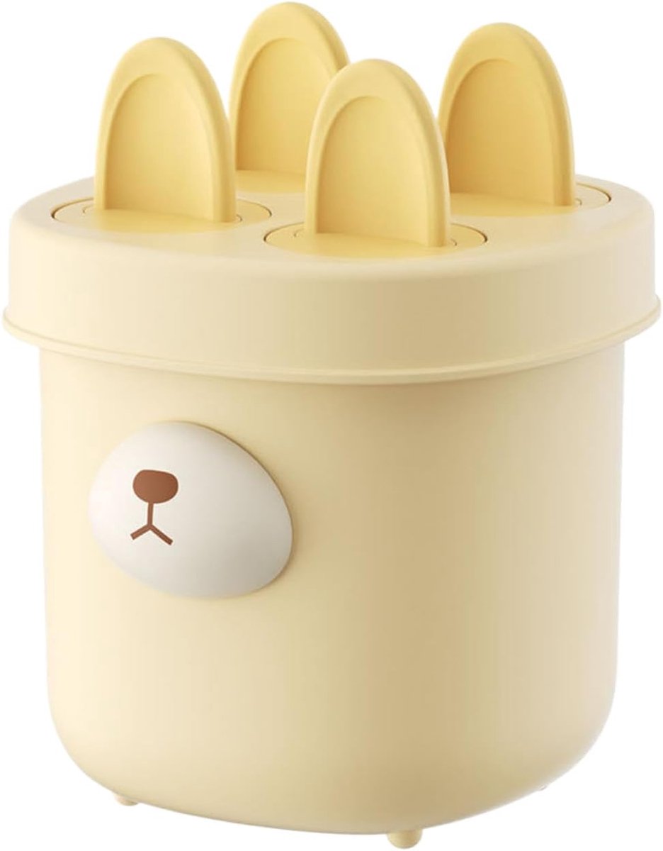 VHV - Ijsvormpjes - Ijsblokjesvorm - IJslollyvormpjes met stokjes - Diepvriesvormpjes met cartoonmotief - Cakepopvormpjes - Gemakkelijk te verwijderen - Herbruikbaar voor fruit - Yoghurt en pudding - Geel