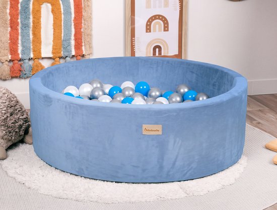 Ballenbak Baby Velvet Blauw - Speelgoed 1 jaar, 2 jaar, 3 jaar - Ballenbad Superzacht - Ballenbakken - Kidsdouche - BPA vrije ballen 200 stuks Ø 7 cm - Lichtblauw, Zilver, Parelmoer van Merkloos — afbeelding 5