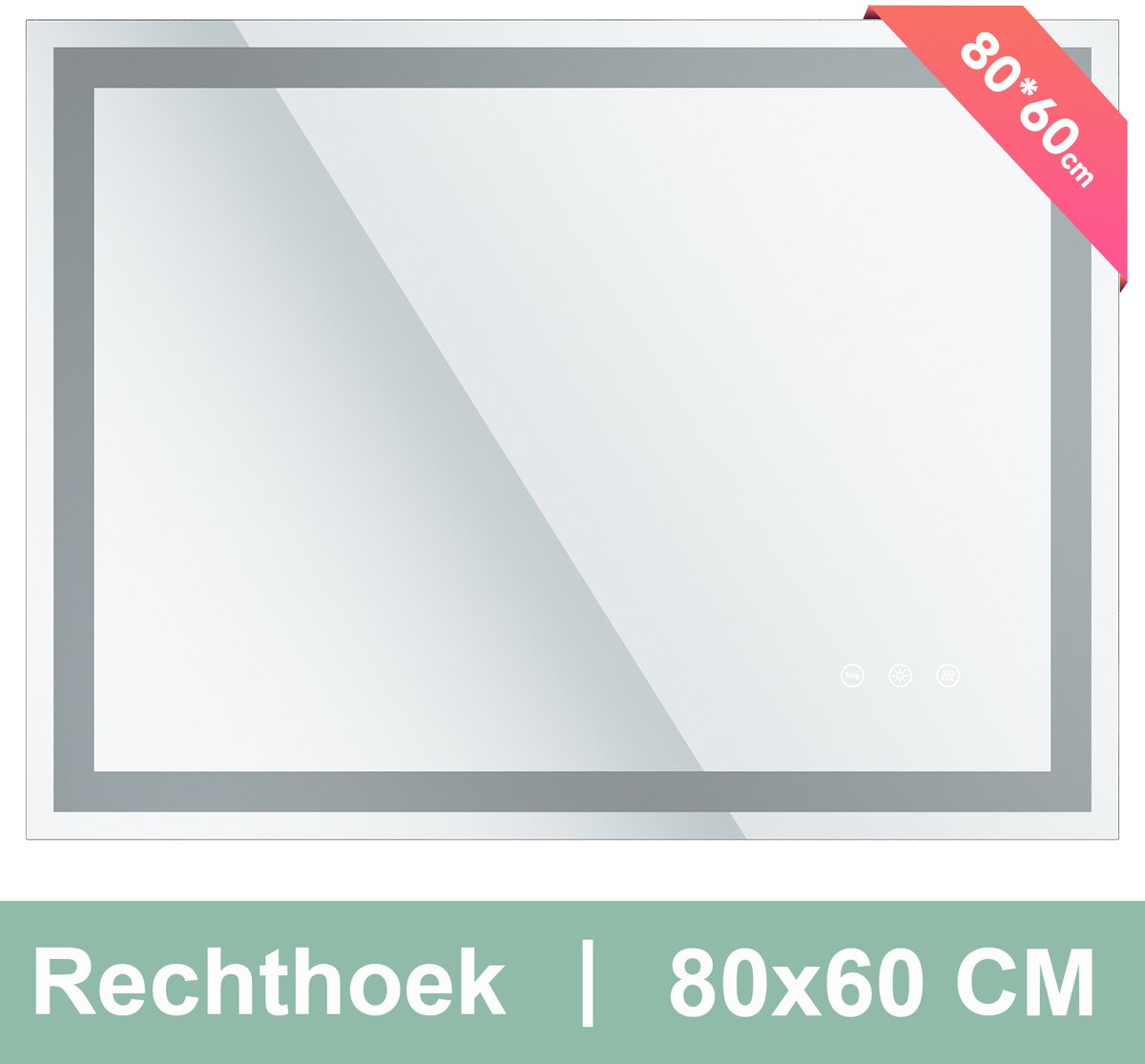 Auralum® Badkamerspiegel Met LED Verlichting - 80x60cm - Badkamerspiegel Frameloos - Rechthoekige Wandspiegel - Dimbaar - Anti-Condens - 3000K/4500K/6500K - Transparant