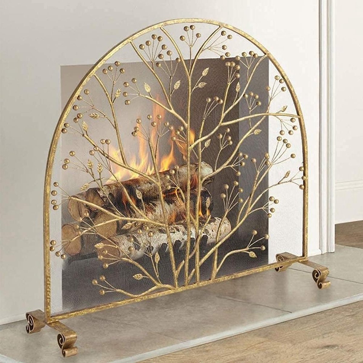 Haard Scherm - Vonken Vanger - Veilig Genieten - Vrijstaand Ontwerp - 90 cm Breed - Goud