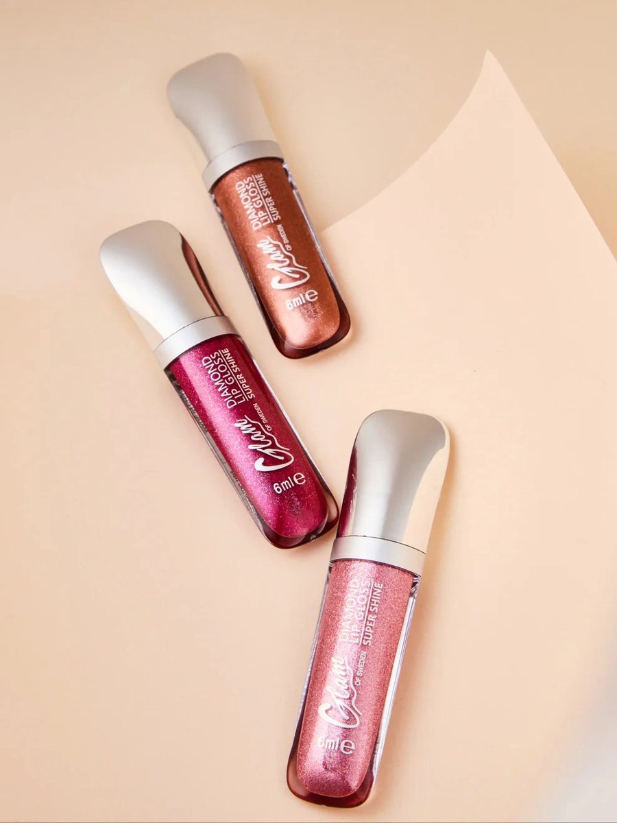 Glam of Sweden - Diamond Lip Gloss - Super Shine - Glans en Glitter - Set met 3 flesjes Pink / Toffe / Rose - Roze / Goud Bruin / Donker Roze