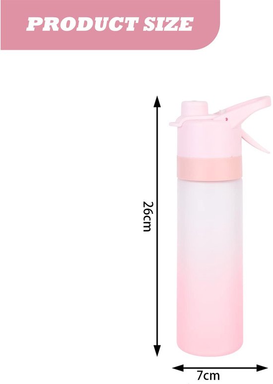 Waterfles - Spray Sportfles - Sportbidon - Waterfles met spray - Met Verfrissende Spray - Anti-lek - Stevig & Licht - Voor Gym, School, Reizen - Roze - 650 ml — afbeelding 2