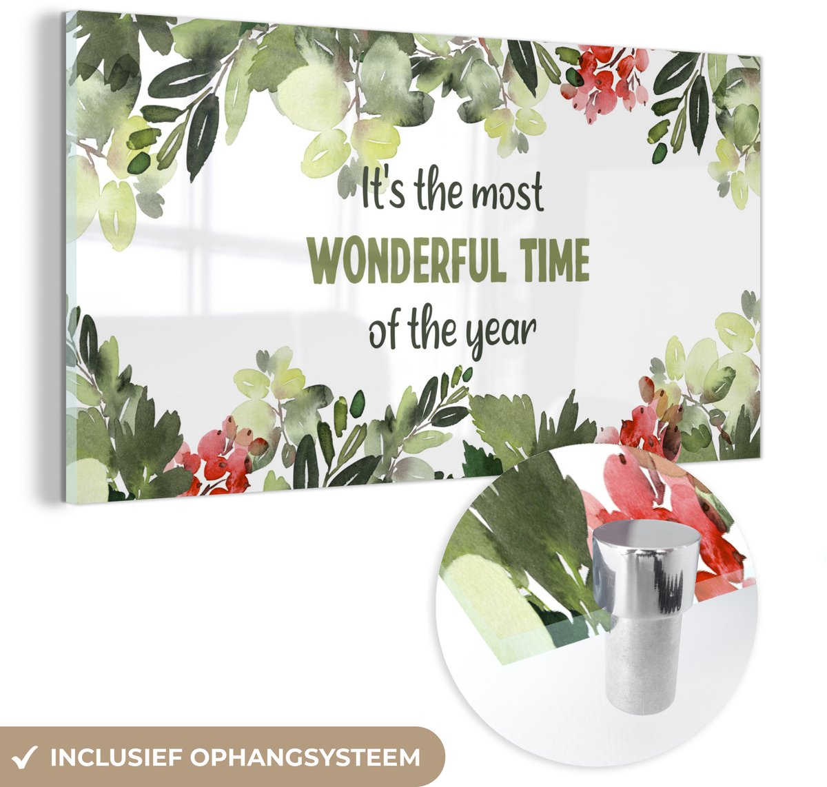 ® Glasschilderij 160x80 cm - Schilderij acrylglas - Kerst - Quote - Waterverf - Foto op glas - Muurdecoratie woonkamer - Wanddecoratie slaapkamer - Schilderijen
