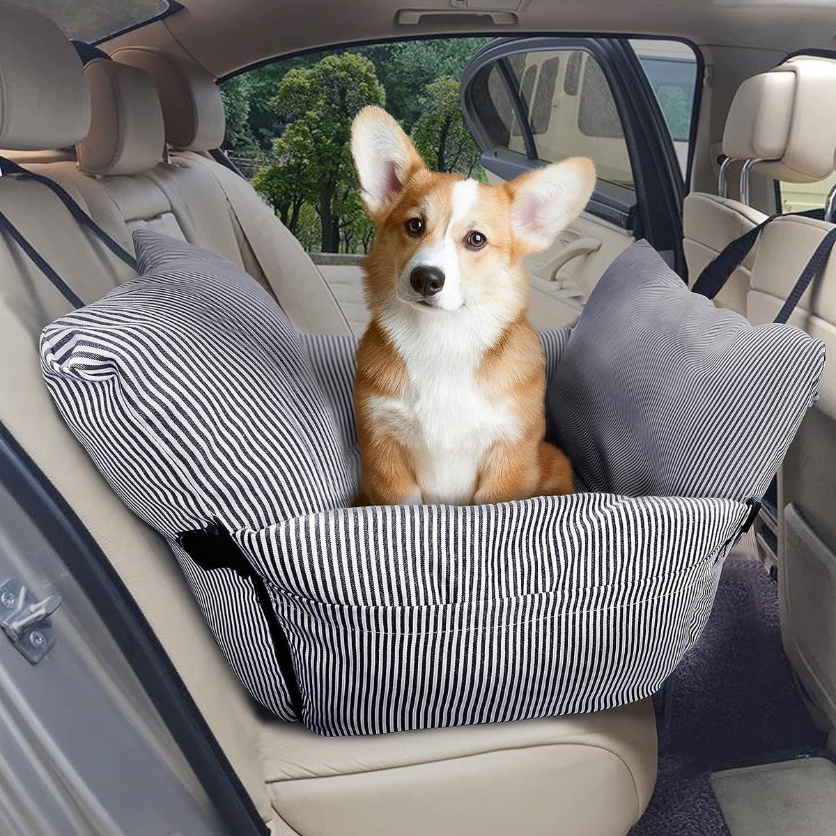 ONF3 - Autostoel voor honden - Hondenbooster - 2-in-1 stoelverhoger - Blauw - Reisvervoer - Geschikt voor middelgrote honden - Inclusief 2 zakken