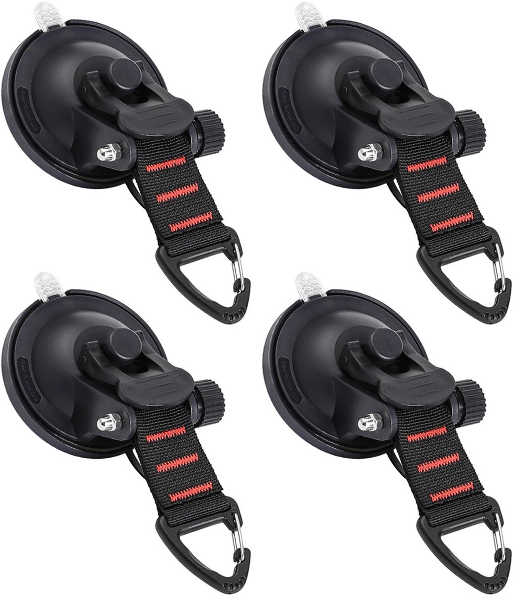 Oneay Extra sterke zuignaphaakjes (4 stuks)–Krachtige bevestigingszuignappen met veiligheidshaak–Geschikt voor auto, camper, boot en camping – Sterke grip op ramen, zeilen en gladde oppervlakken–Handige camperaccessoires voor binnen en buitengebruik