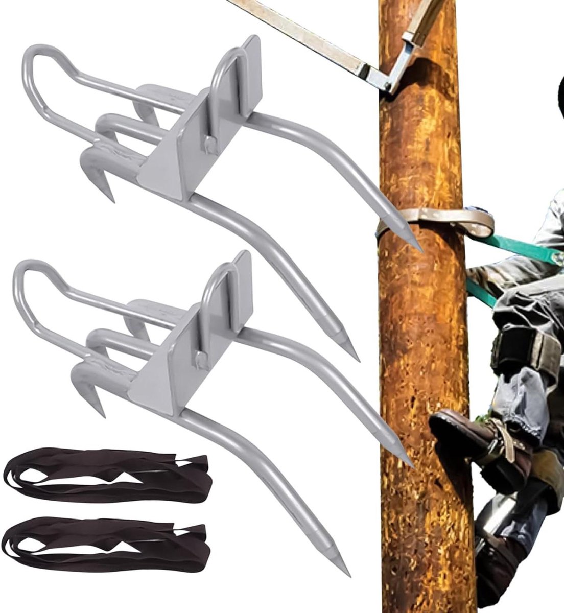 Klimijzers Set - Boomklim Gereedschap - Efficiënt Klimmen - Versterkte Lastechniek - 20 cm - Zilver