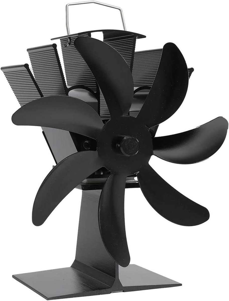 Houtkachel Ventilator - Warmte-aangedreven - Efficiënte Warmte - 7 Bladen - Stil - Zwart