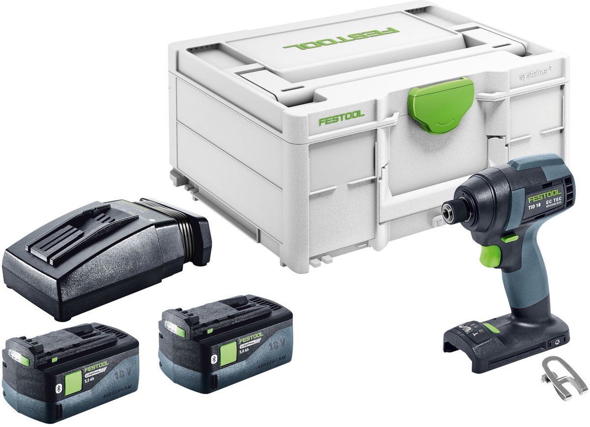 Festool TID 18-Basic accu-slagmoersleutel 18 V 180 Nm 1/4" + 2x oplaadbare accu 5,0 Ah + oplader + systainer