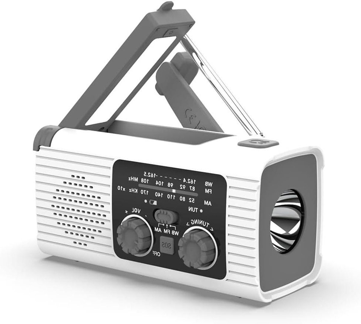 Noodradio Dynamo - Weerstation Radio - Outdoor Activiteiten - 4000mAh Batterij - 13.5 cm - Wit