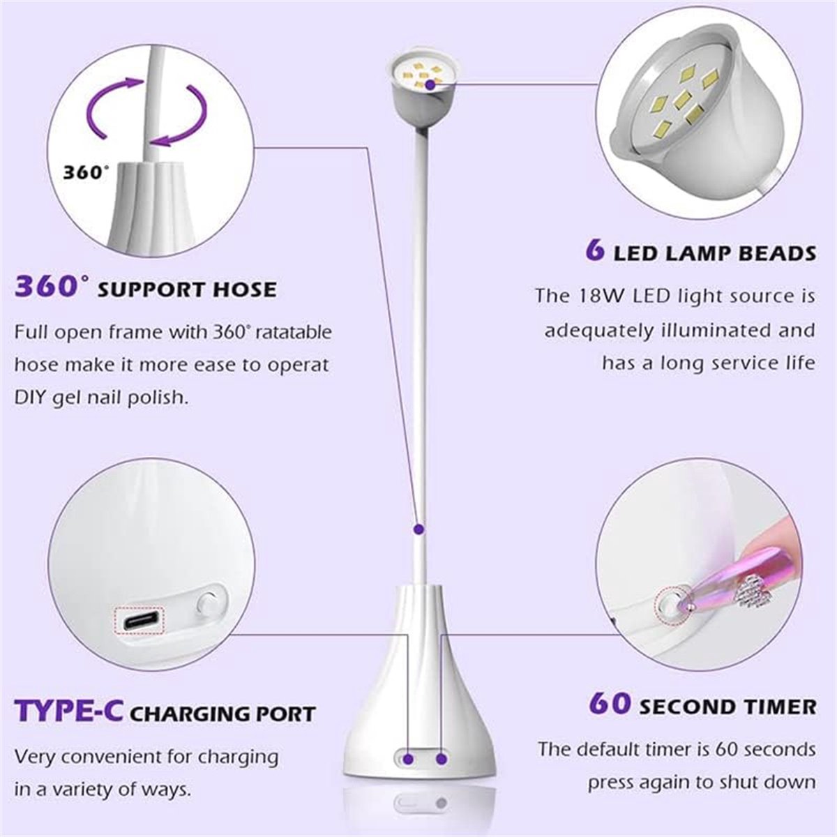 carmdering - Mini UV Nagellamp - Draagbare LED Lamp Voor Gelnagels - Handheld Nageldroger - 360° Verstelbare Zwanenhals - Sneldrogend Licht - Duurzaam ABS Materiaal - Veilig Voor De Huid - Ideaal Voor Thuis En Salon Gebruik - 1 Stuk — cadeau in Verzorging - foto 3
