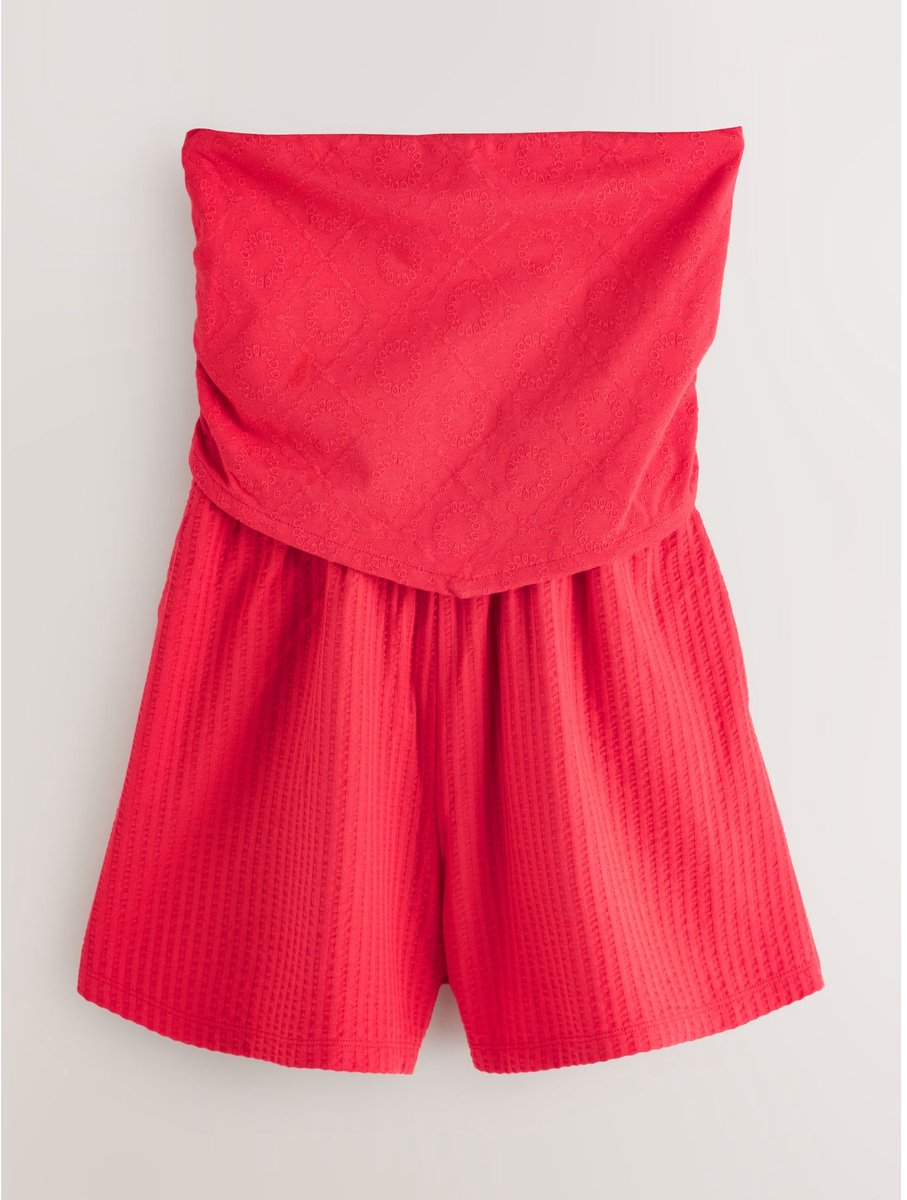 Next - Dames - Jersey bandeau-playsuit met puntige zoom - Rood