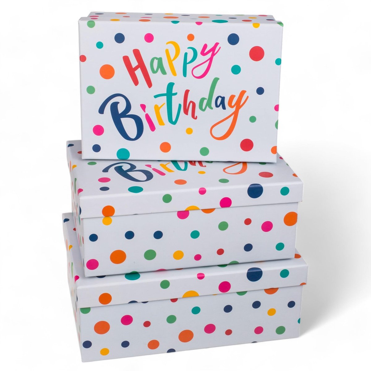 aladdien - Geschenkverpakking - Happy Birthday - Stijlvol design - Lichtgrijs met kleurrijke stippen - Verjaardag - Set van 3 dozen