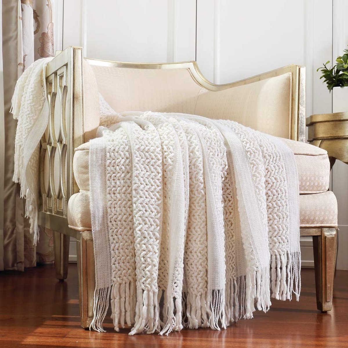 ONF3 - Gebreide Deken - Warm en Gezellig - Crème/Wit - Lichtgewicht Hoes - Perfect voor Sofa en Bed - 127 cm x 152 cm