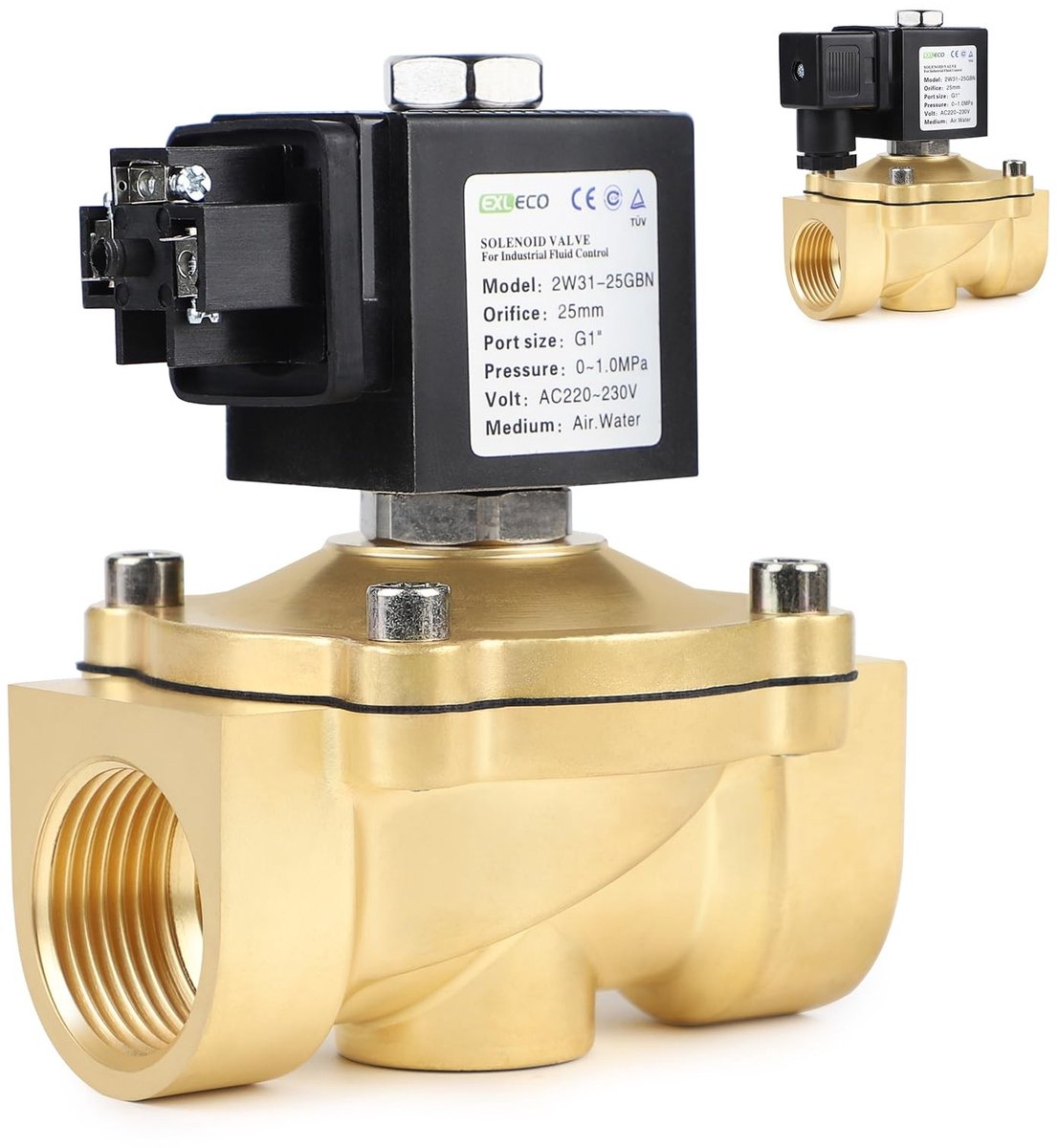 aladdien - Solenoid Valve - G1 Waterinlaat - 230V AC - Brass - Waterdistributie - Maximaal 10 Bar - Geschikt voor diverse toepassingen