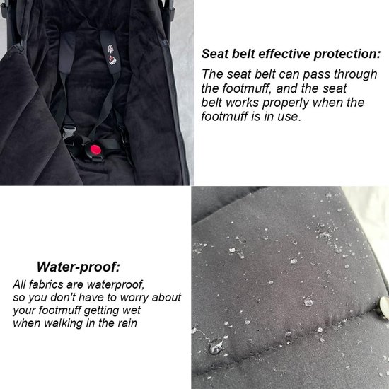 Universal Baby Stroller Warm Footmuff Soft Lining and Waterproof Fabric Compatible with Babyzen YOYO - Carrying Bag Included - Machine Washable (Black), Black, solid color — afbeelding 2