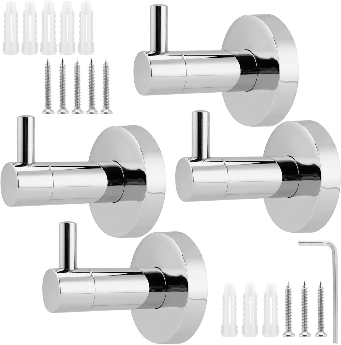 aladdien - Badkamerhaken - Zware handdoekhaken - Duurzaam en stevig - Zilver - Handdoekhouder - Ideaal voor badkamer, slaapkamer, keuken - 4 stuks