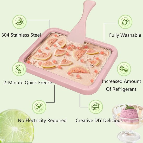 Rolled Ice Cream Maker - Zelf IJs Maken - Incl. 2 Spatels - Zonder Stroom - Teppanyaki - IJsmaker IJsmachine - IJsrolplaat - Roze — afbeelding 3