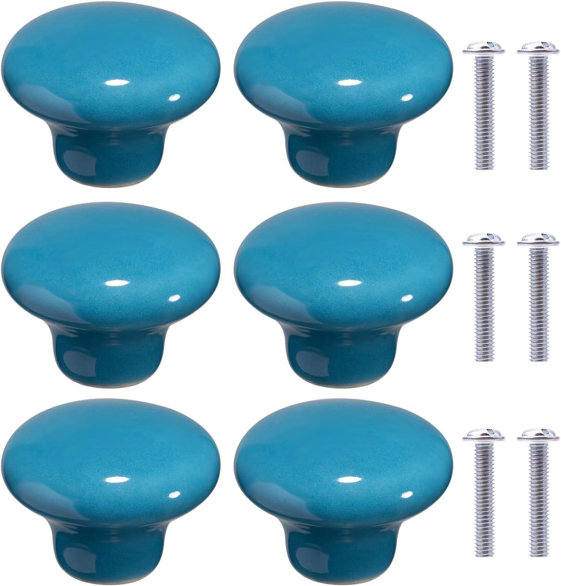 Meubelknoppen Set - Keramische Handgrepen Rond - 6 Stuks - Glad Oppervlak Veilig voor Kinderen - Keuken Kast Slaapkamer - Blauw