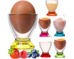 PLATINUX Egg Cup Set, Colourful Glass (6 Pieces), Egg Stand, Breakfast, Egg Holder, Brunch