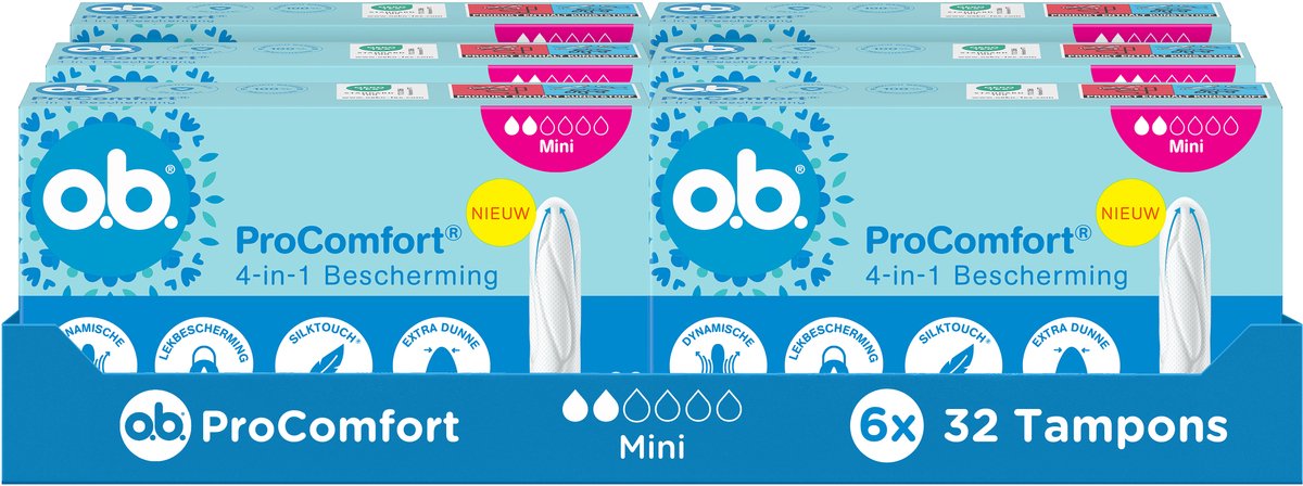 o.b. ProComfort Mini - tampon lichte tot normale menstruatiedagen - 6 x 32 tampons
