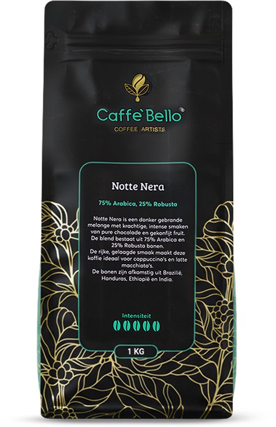 CAFFÈBELLO Notte Nera – Premium Espresso Koffiebonen 1kg – Arabica/Robusta Blend – Dark Roast – Intens & Krachtig