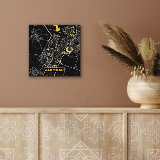Décoration murale Métal - Peinture Aluminium - Carte - Alkmaar - Or - Zwart - 20x20 cm