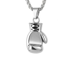 Zilverkleurige Bokshandschoen Ketting – 60cm RVS Heren ketting met Sportieve Hanger