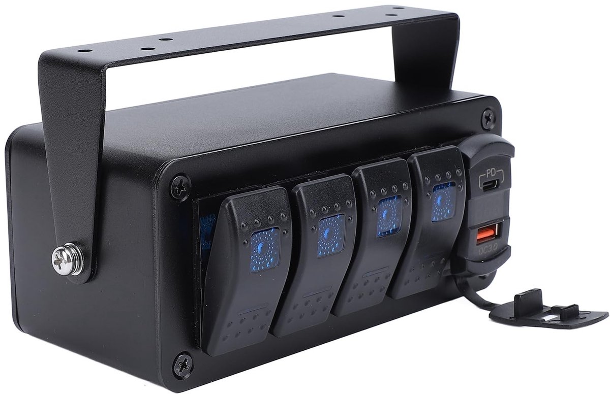 aladdien - Waterproof Control Box - 12V 24V DC met USB - 4-Snelheden rocker switch - Voor auto en truck - Betrouwbare stroomvoorziening - Ideaal voo...