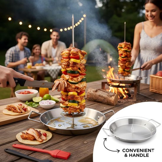 Verticale Grill - Kebab Spies - Buiten Koken - Roestvrij Staal - 25 cm Bord - Zilver — afbeelding 2