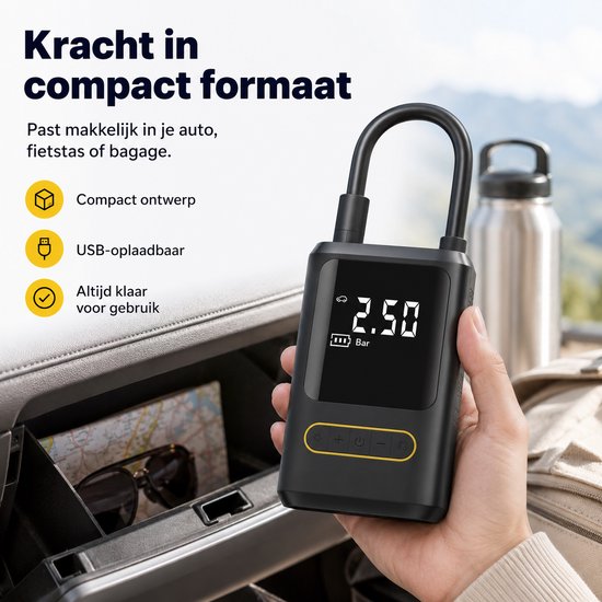 Elektrische Bandenpomp - 10,3 BAR - USB Oplaadbaar - Fietspomp - Ballenpomp - Autobanden Pomp - Luchtpomp - Luchtcompressor - Noodlamp van Merkloos — afbeelding 3
