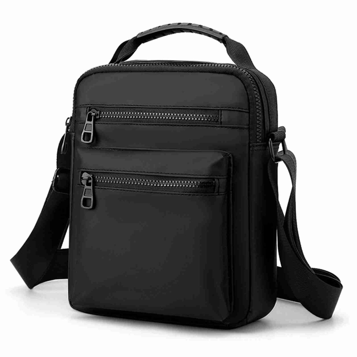 Zwarte Schoudertas voor Mannen - Crossbody Rugzak met Meerdere Ritszakken voor Winkelen, Wandelen en Gym